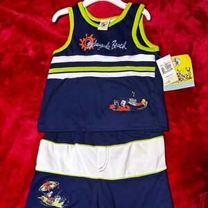 Navy and Lime Green Kids Tank and Shorts Set
